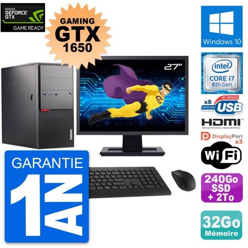 PC de juego Lenovo M900 - Pantalla de 27'' Full HD, i7-6700, 32GB RAM, 240GB SSD + 2TB HDD, GTX 1650
