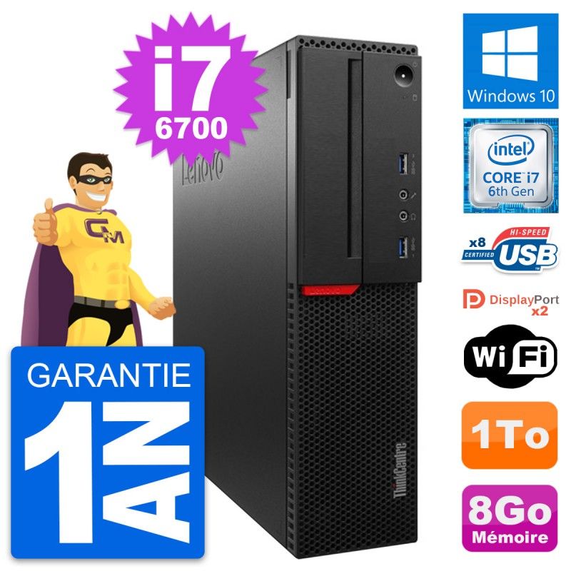 Lenovo ThinkCentre M800 SFF Desktop Computer - Intel i7-6700, 8GB RAM, 1TB HDD, Windows 10, WiFi