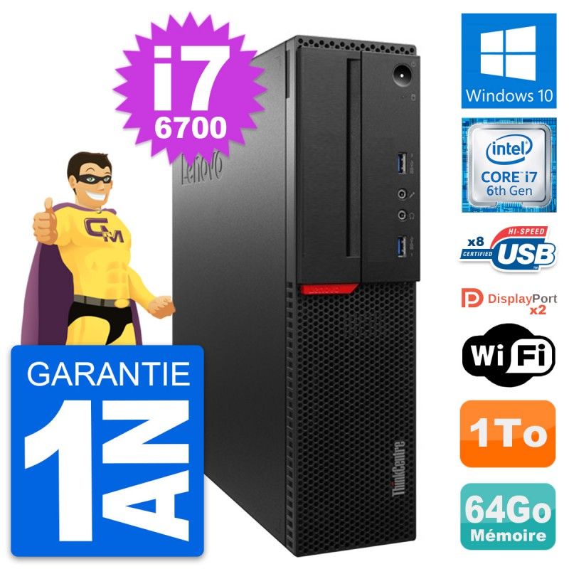 Lenovo ThinkCentre M800 SFF Desktop PC - Intel i7-6700, 64GB RAM, 1TB Storage, Windows 10, WiFi