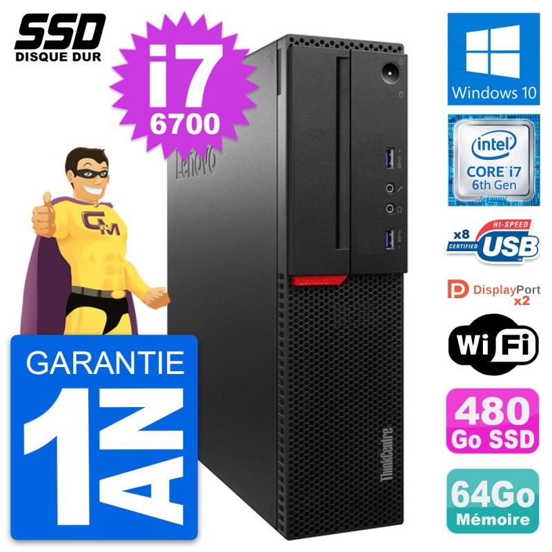 Lenovo ThinkCentre M800 SFF Desktop Computer - Intel i7-6700, 64GB RAM, 480GB SSD, Windows 10, WiFi