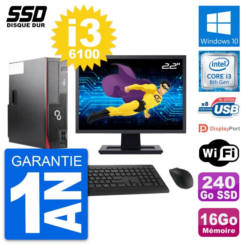 Fujitsu D556 DT 22-Inch Computer - Intel i3, 16GB RAM, 240GB SSD, Windows 10