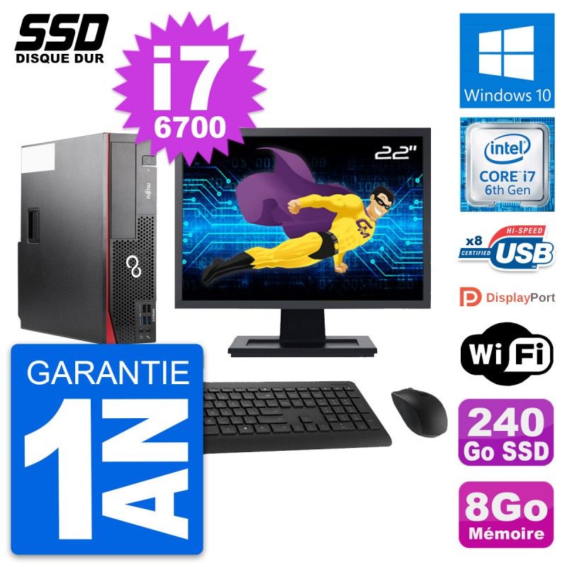 Fujitsu D556 DT 22-inch Screen, Intel i7-6700, 8GB RAM, 240GB SSD, Windows 10, WiFi