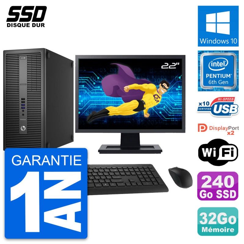 HP EliteDesk 800 G2 Desktop Computer - 22" Screen, Intel Pentium G4400, 32GB RAM, 240GB SSD