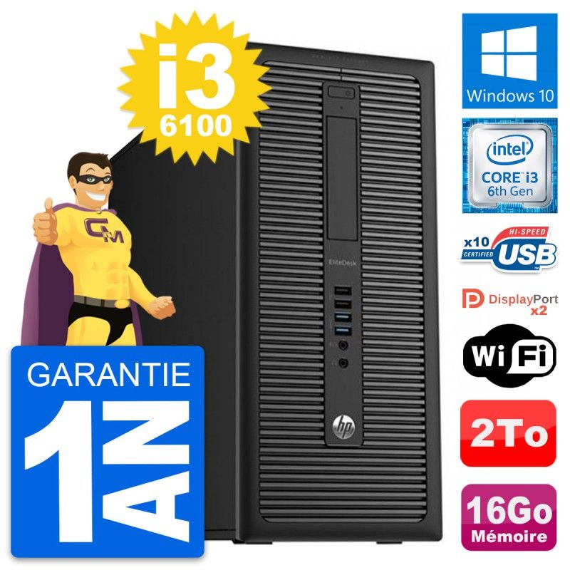 HP EliteDesk 800 G2 Desktop PC - Intel i3-6100, 16GB RAM, 2TB HDD, Windows 10, WiFi