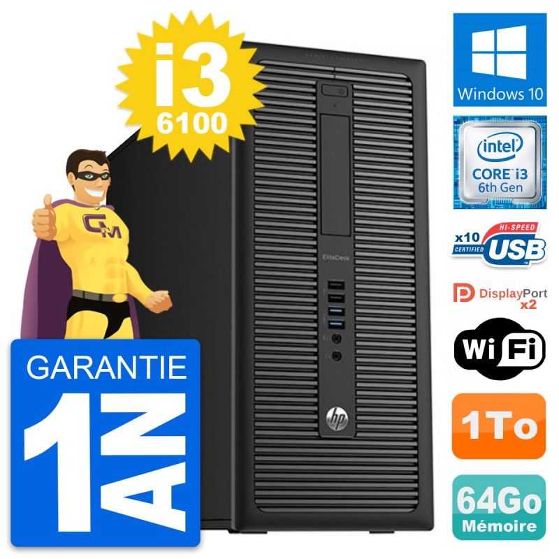 HP EliteDesk 800 G2 Intel i3-6100 64GB RAM 1TB HDD Windows 10 WiFi Desktop PC