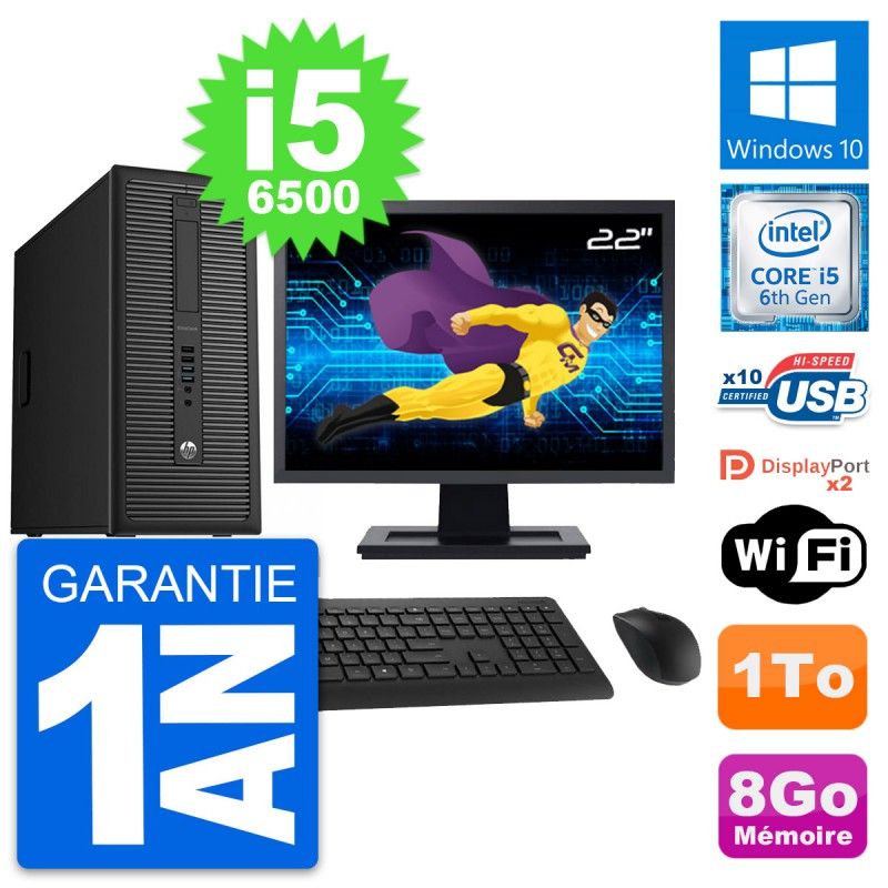HP EliteDesk 800 G2 Desktop PC - 22" Screen, i5-6500, 8GB RAM, 1TB HDD, Windows 10, WiFi