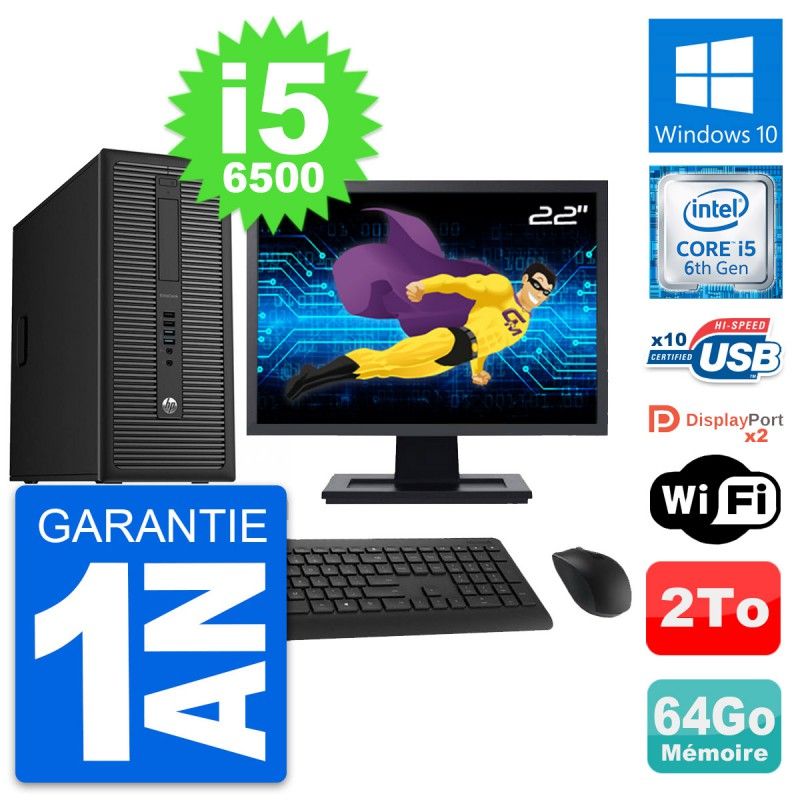 HP EliteDesk 800 G2 22" Screen Intel i5-6500 64GB RAM 2TB HDD Windows 10 WiFi