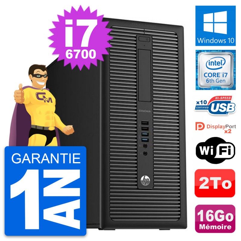 PC de escritorio HP EliteDesk 800 G2 - Procesador Intel i7-6700, 16 GB de RAM, Disco duro de 2 TB, Windows 10, WiFi