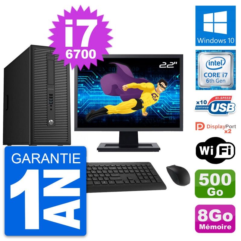 Computadora de escritorio HP EliteDesk 800 G2, pantalla de 22', procesador Intel i7-6700, 8GB de RAM, disco duro de 500GB, Windows 10, WiFi