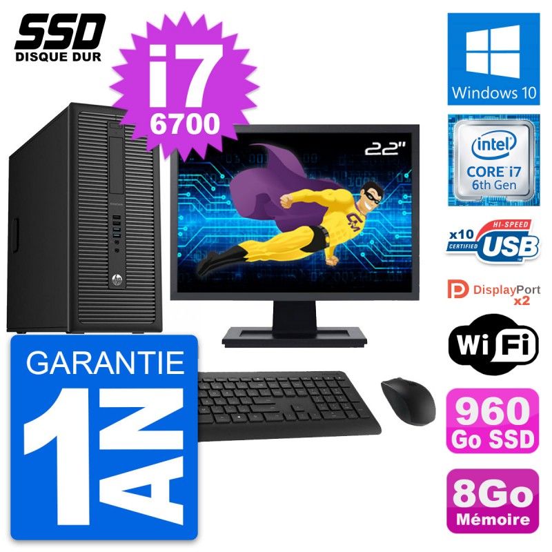 PC de escritorio HP EliteDesk 800 G2 - Pantalla de 22', Intel Core i7-6700, 8GB de RAM, 960GB SSD, Windows 10, WiFi