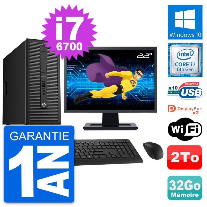 Computadora de escritorio HP EliteDesk 800 G2, Pantalla de 22', Procesador Intel i7-6700, 32GB de RAM, Disco duro de 2TB, Windows 10, WiFi