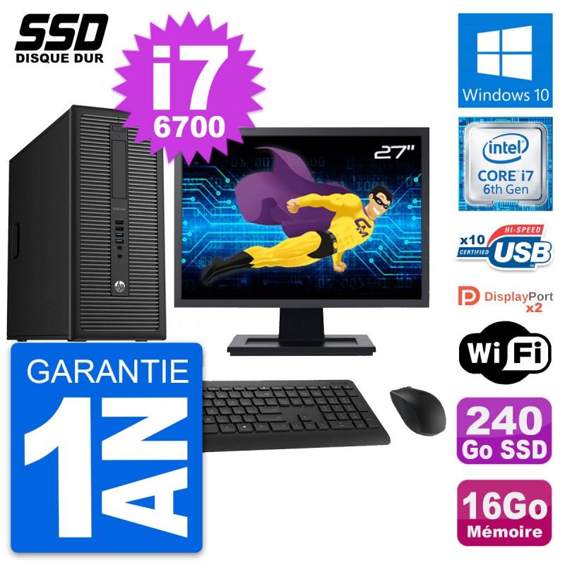 PC de sobremesa HP EliteDesk 800 G2 Pantalla de 27" i7-6700 16GB RAM 240GB SSD Windows 10 WiFi
