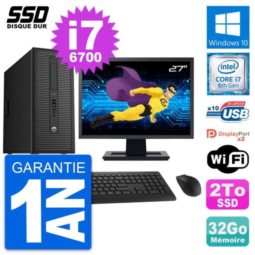 PC de escritorio HP EliteDesk 800 G2 - Pantalla de 27“, procesador i7-6700, 32GB de RAM, 2TB SSD, Windows 10, WiFi