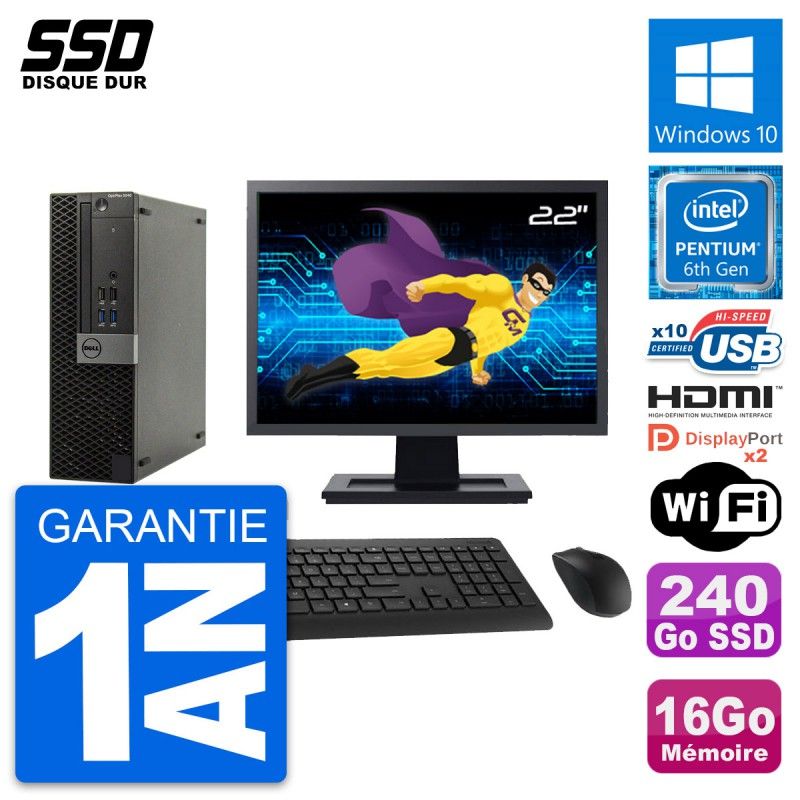 Computadora Dell OptiPlex 5040 SFF - Pantalla de 22', Intel G4400, 16GB RAM, 240GB SSD, HDMI, Windows 10, Wifi