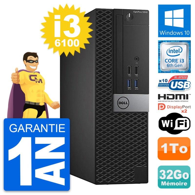Dell OptiPlex 5040 SFF PC - Intel i3-6100, 32GB RAM, 1TB HDD, HDMI, WiFi