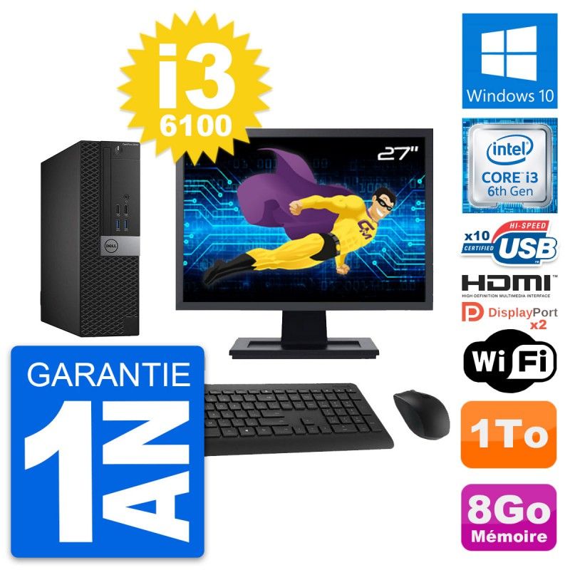 Dell OptiPlex 5040 SFF Desktop PC - 27" Screen, Intel i3-6100, 8GB RAM, 1TB HDD, HDMI