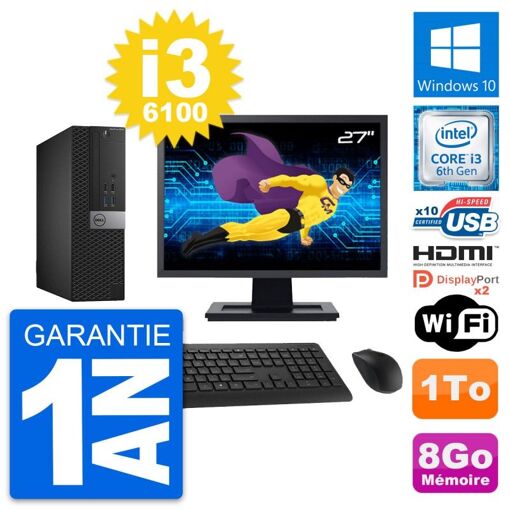 Dell OptiPlex 5040 SFF Desktop PC - 27" Screen, Intel i3-6100, 8GB RAM, 1TB HDD, HDMI