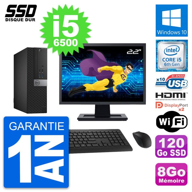 Dell OptiPlex 5040 SFF Computer, 22" Screen, Intel i5-6500, 8GB RAM, 120GB SSD, HDMI, Windows 10, Wifi