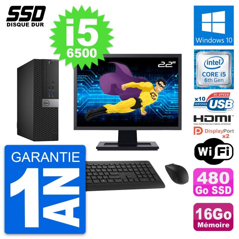Dell OptiPlex 5040 SFF Computer - 22" Screen, Intel i5-6500, 16GB RAM, 480GB SSD, HDMI, WiFi