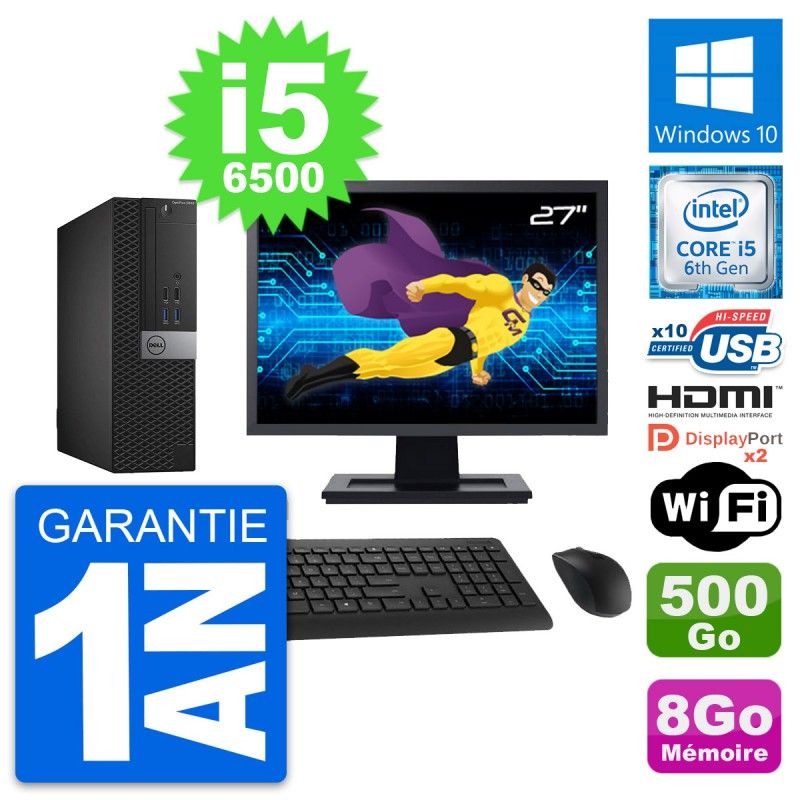 Dell OptiPlex 5040 SFF Computer - 27" Screen, i5-6500, 8GB RAM, 500GB Disk, HDMI