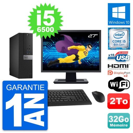 PC de escritorio Dell OptiPlex 5040 SFF | Pantalla de 27 pulgadas | Procesador Core i5-6500 | 32 GB de RAM | Disco duro de 2 TB | WiFi