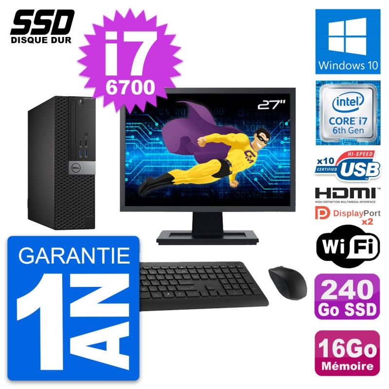 Dell OptiPlex 5040 SFF Computer - 27" Screen, Intel i7-6700, 16GB RAM, 240GB SSD, HDMI