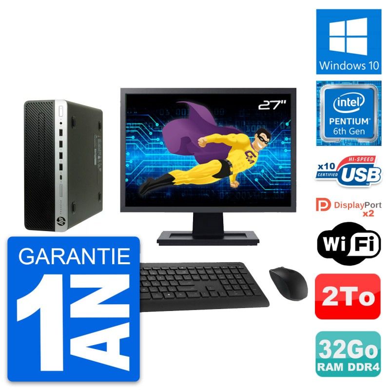 HP ProDesk 600 G3 SFF Computer - 27" Screen, Intel G4400, 32GB RAM, 2TB Hard Drive, Windows 10