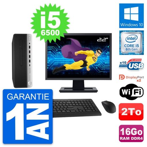HP ProDesk 600 G3 SFF Desktop Computer, 22" Screen, Intel i5-6500, 16GB RAM, 2TB HDD, Windows 10, WiFi