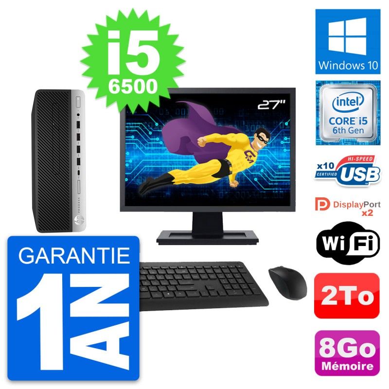 HP ProDesk 600 G3 SFF Computer | 27" Screen | i5-6500 | 8GB RAM | 2TB HDD | Windows 10