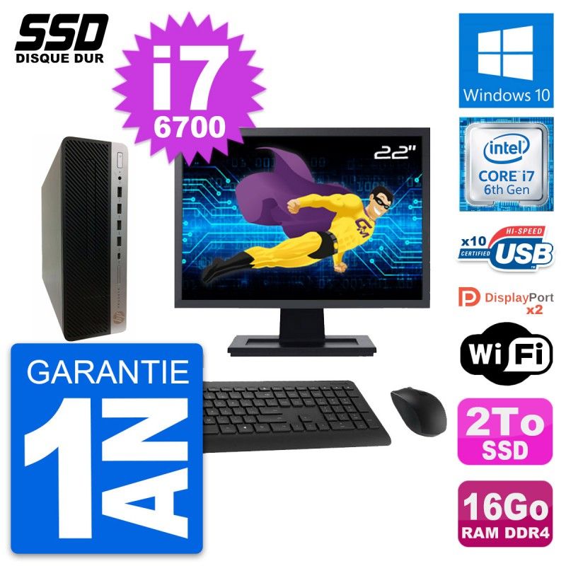 HP ProDesk 600 G3 SFF Computer - 22" Screen, Core i7-6700, 16GB RAM, 2TB SSD, Windows 10, WiFi