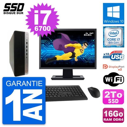 HP ProDesk 600 G3 SFF Computer - 22" Screen, Core i7-6700, 16GB RAM, 2TB SSD, Windows 10, WiFi