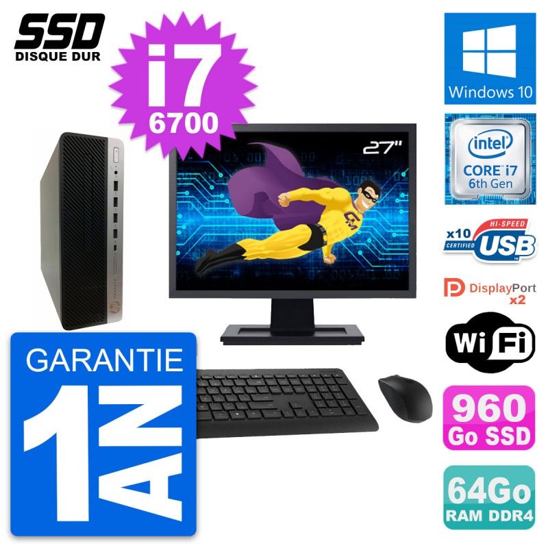 HP ProDesk 600 G3 SFF Desktop PC - 27" Screen, i7-6700, 64GB RAM, 960GB SSD, Windows 10, WiFi