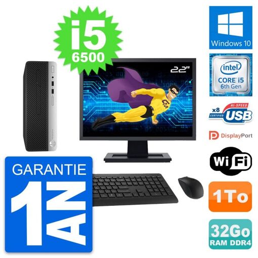 HP ProDesk 400 G4 SFF Computer - 22" Screen, Intel i5-6500, 32GB RAM, 1TB HDD, Windows 10, Wifi