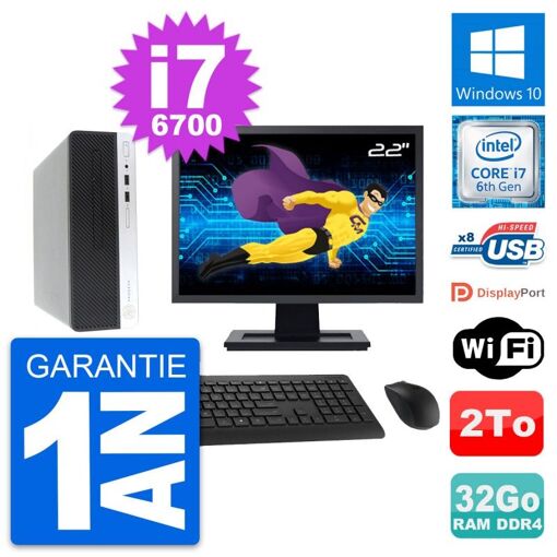 HP ProDesk 400 G4 SFF Computer - 22" Screen, Intel i7-6700, 32GB RAM, 2TB HDD, Windows 10, WiFi