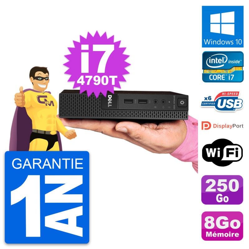 Dell Ultra Mini PC 3020 Micro USFF i7-4790T 8GB RAM 250GB Windows 10 WiFi
