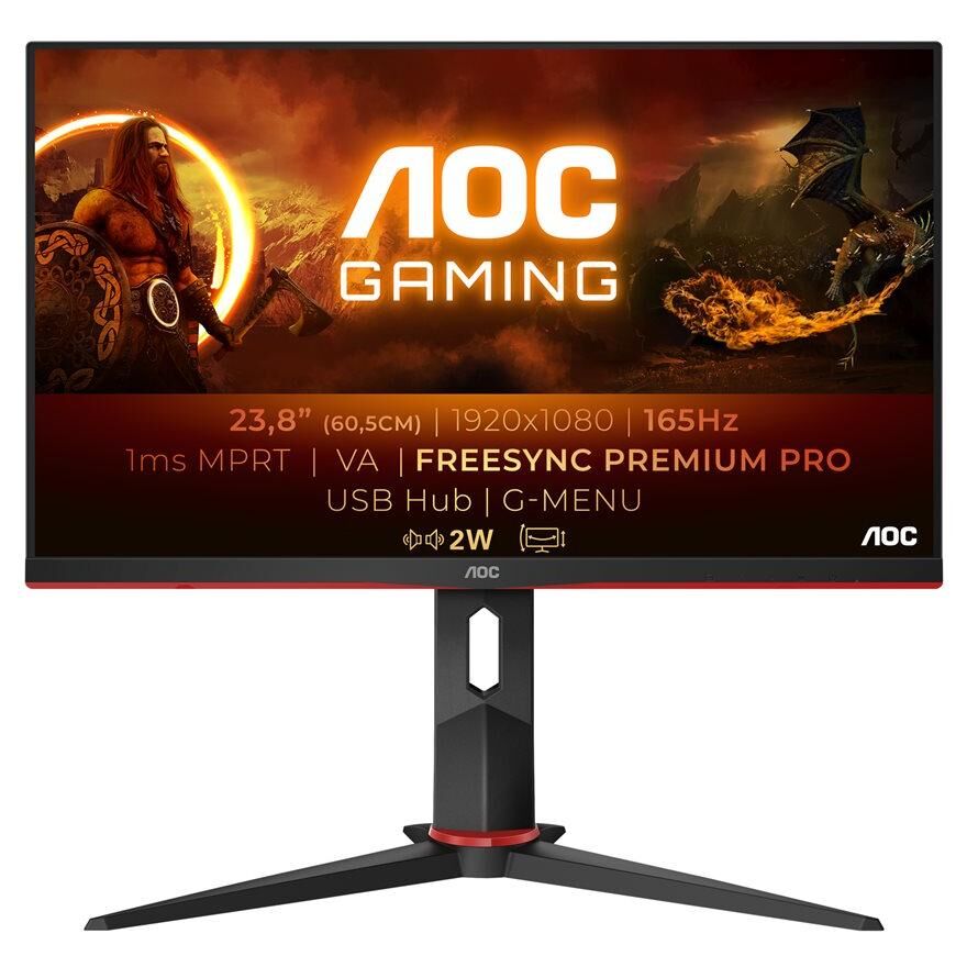 AOC Gaming 24G2SU/BK - G2 Series - écran LED - jeux - 24" (23.8" visualisable) - 1920 x 1080 Full HD (1080p) @ 165 Hz - VA - 350 cd/m² - 3000:1 - 1 ms - 2xHDMI, DisplayPort - haut-parleurs - noir, rouge