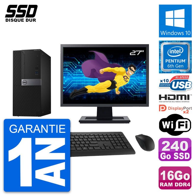 Dell OptiPlex 7040 Desktop PC - 27" Screen, Intel G4400, 16GB RAM, 240GB SSD, HDMI