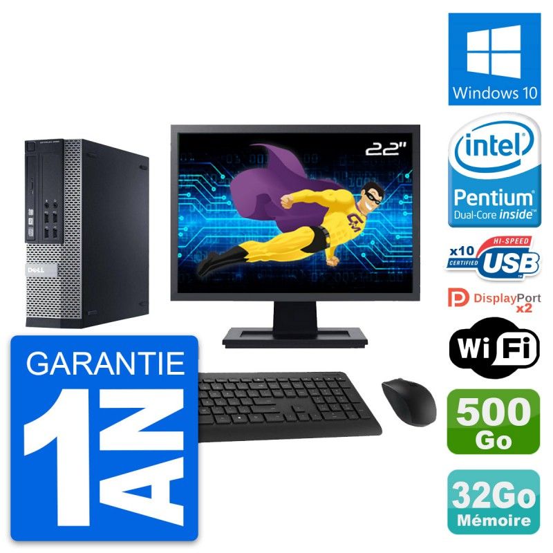 Dell Optiplex 9020 SFF Computer - 22" Screen, Pentium G3220, 32GB RAM, 500GB HDD, Windows 10, WiFi
