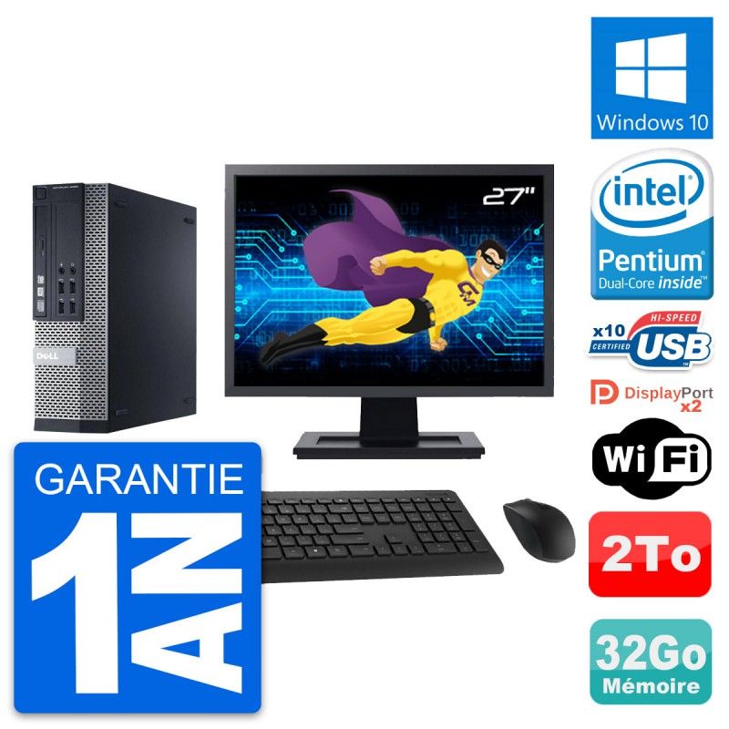 Dell Optiplex 9020 SFF Computer - 27" Screen, Intel G3220, 32GB RAM, 2TB HDD, Windows 10, WiFi