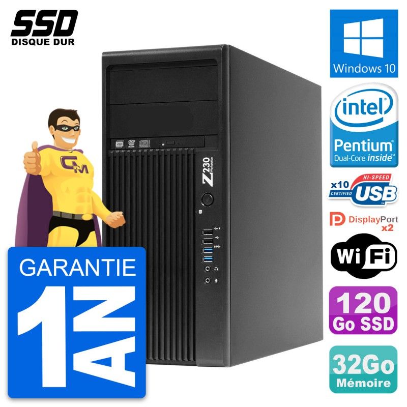 HP WorkStation Z230 Desktop PC - Intel Pentium G3220, 32GB RAM, 120GB SSD, Windows 10, WiFi