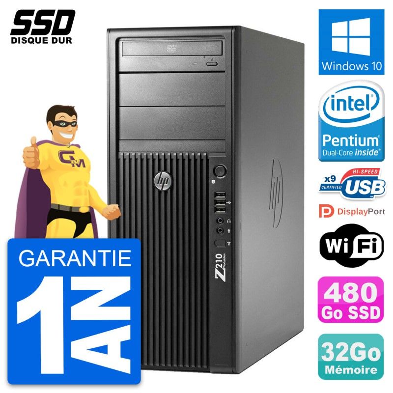 HP WorkStation Z210 PC - Intel Pentium G630, 32GB RAM, 480GB SSD, Windows 10, WiFi