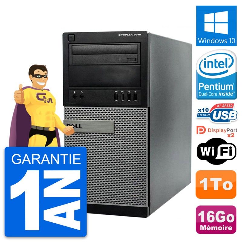 Dell Optiplex 7010 Desktop Computer - Intel Pentium G2020, 16GB RAM, 1TB HDD, Windows 10, WiFi
