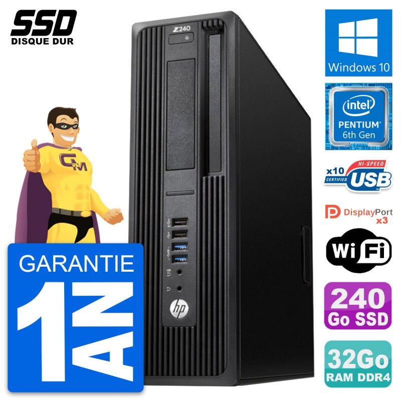 HP WorkStation Z240 SFF - Intel Pentium G4400, 32GB RAM, 240GB SSD, Windows 10, WiFi