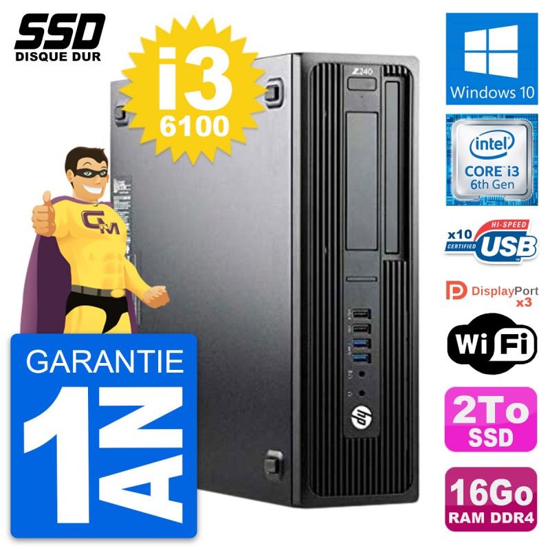 HP WorkStation Z240 SFF - Intel Core i3-6100, 16GB RAM, 2TB SSD, Windows 10, Wifi