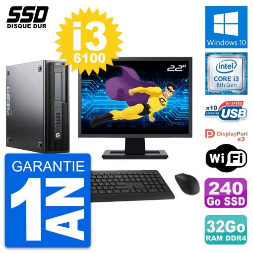 Computadora de escritorio HP Z240 SFF - Pantalla de 22', Intel Core i3-6100, 32 GB de RAM, 240 GB SSD, Windows 10, WiFi