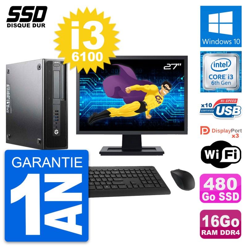 HP WorkStation Z240 SFF Computer - 27" Screen, i3-6100, 16GB RAM, 480GB SSD, Windows 10, Wifi