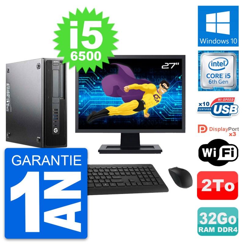 HP Z240 SFF Desktop Computer - 27" Screen, Intel Core i5-6500, 32GB RAM, 2TB HDD, Windows 10, WiFi