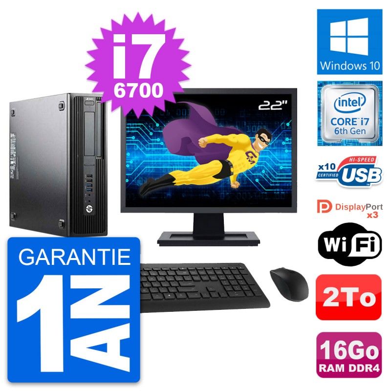 HP Z240 SFF Desktop Computer - 22" Screen, Intel Core i7-6700, 16GB RAM, 2TB Storage, Windows 10, WiFi