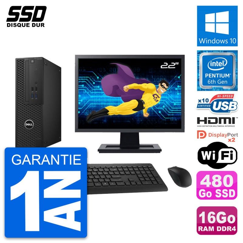 Dell T3420 SFF Desktop - 22" Screen, Intel G4400, 16GB RAM, 480GB SSD, HDMI, WiFi, Windows 10