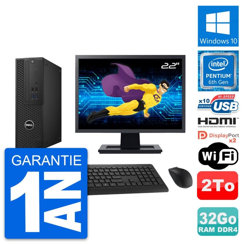 Dell T3420 SFF Desktop Computer | 22" Screen | Intel G4400 | 32GB RAM | 2TB HDD | Windows 10